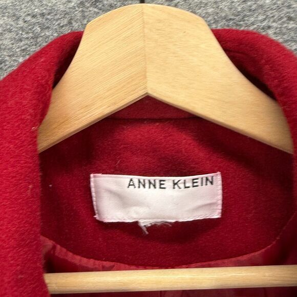 Anne Klein Coat Women M Medium Red Button Up Collared Long Sleeve Wool Lined - Picture 3 of 7